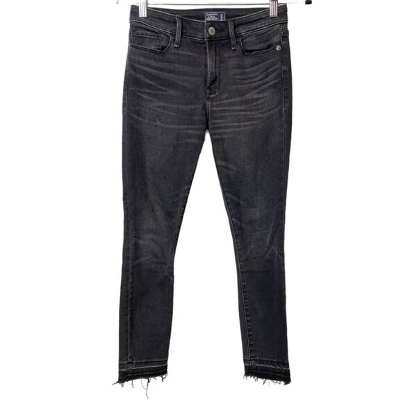 Abercrombie Fitch Harper Low Rise Raw Ankle Stretch Skinny Jean 25 Short Black - Picture 1 of 15